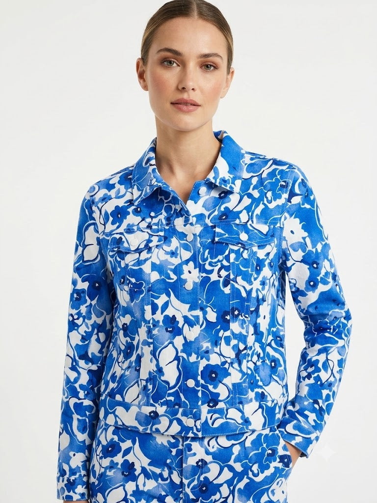 Blusa Estampada Flores Blanco-Azul- Noventa
