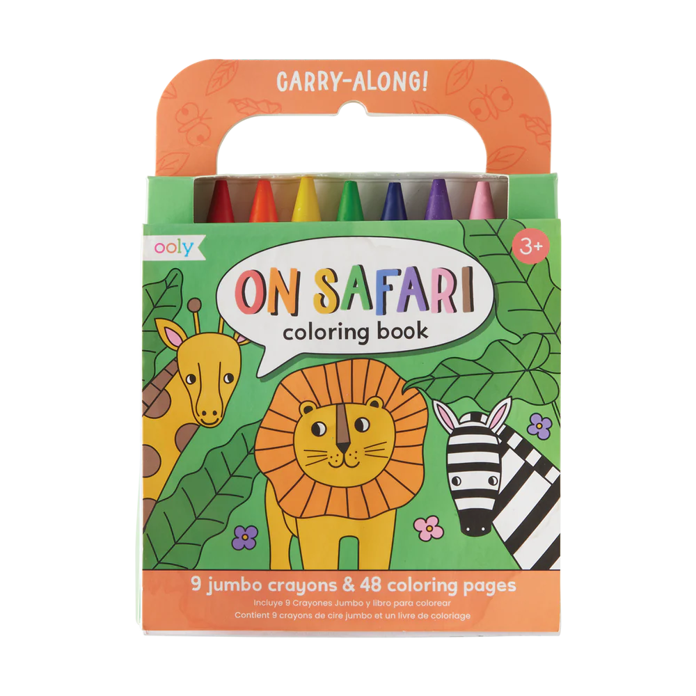 ¡Llévalo contigo! Libro para colorear y set de crayones - Safari - Set de 9 crayones
