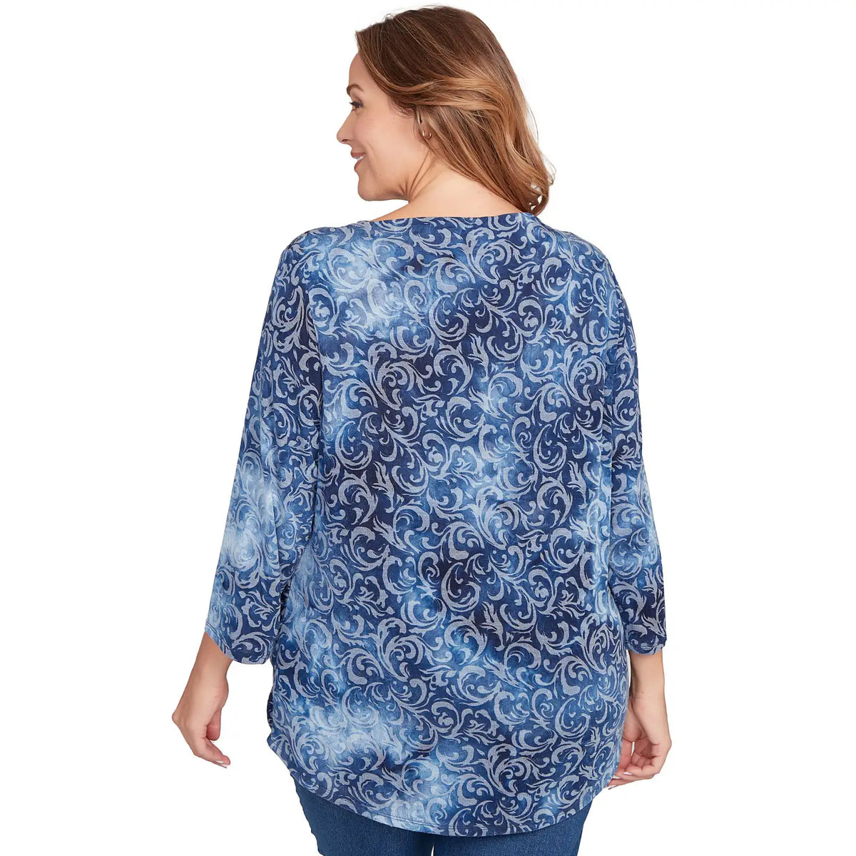 Camiseta Hatchi Estampado Floral Teñido Anudado Talla Grande Índigo - Ruby Rd