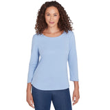 Top sólido de canalé con cuello redondo Chambray - Ruby Rd
