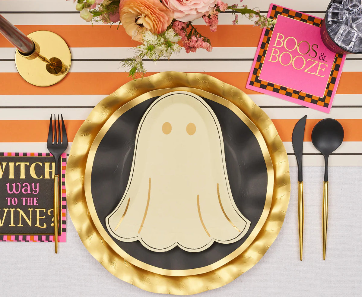 Plato de ensalada troquelado Boo Bold de 9" - Fantasma - Papel de oro