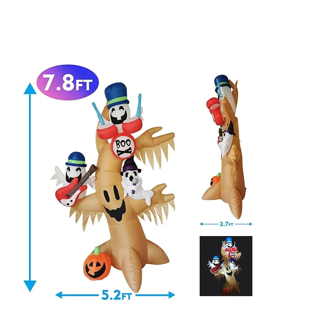 Árbol inflable de Halloween de 2.4 m para exteriores con fantasmas y calabaza
