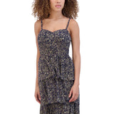 Vestido escalonado con estampado de motas, azul marino/dorado - Siena