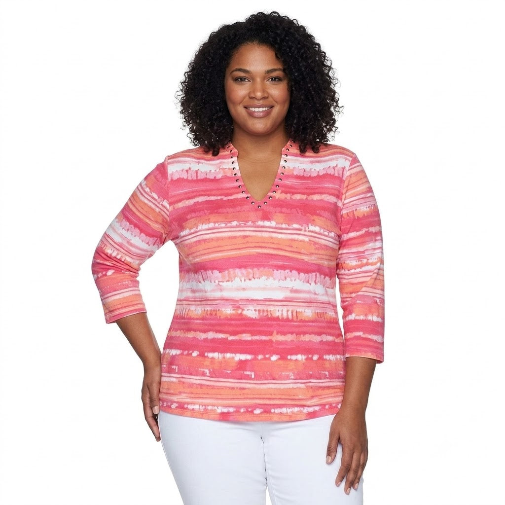 Blouse with line design Fuchsia Multicolor Ruby Rd X