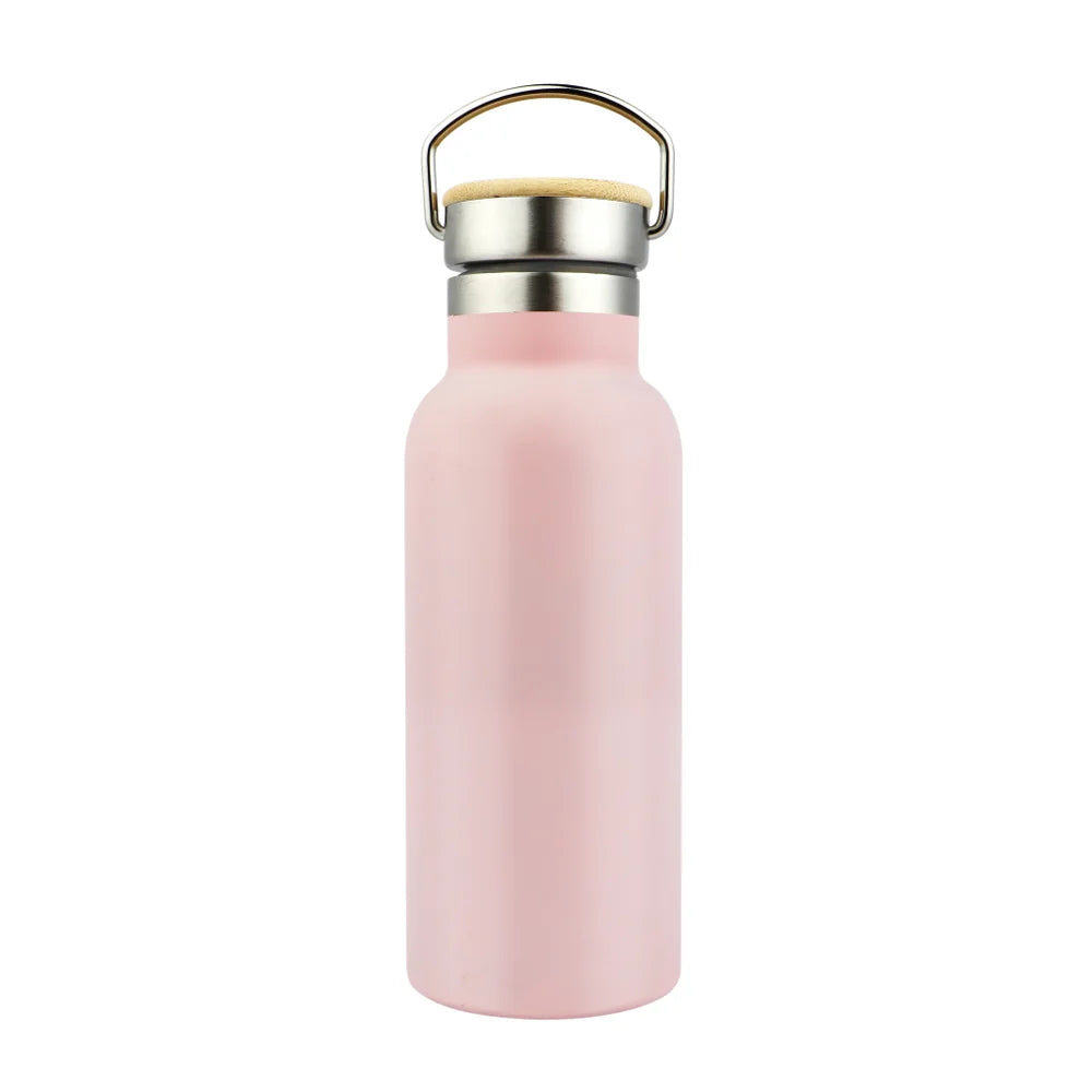 Botella deportiva de doble pared de acero inoxidable de 500 ml/17 oz, color rosa
