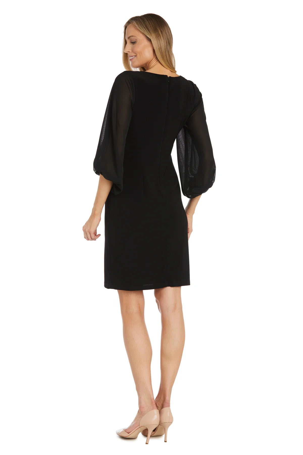 Cocktail Dress with Rhinestone Button Detail Black  - RM Richards