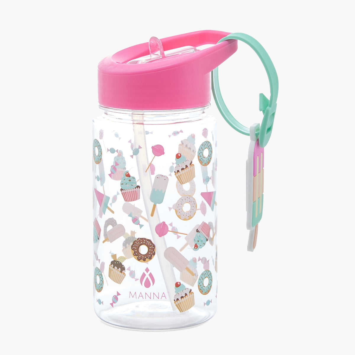 Botella de agua con pajita de 450 ml Buddy - Estampado de paletas con etiqueta