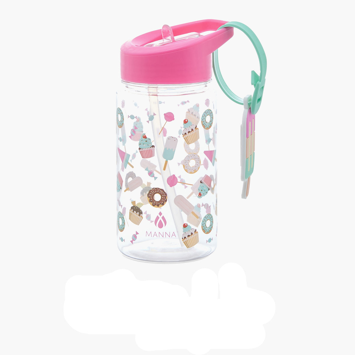 Botella de agua con pajita de 450 ml Buddy - Estampado de paletas con etiqueta
