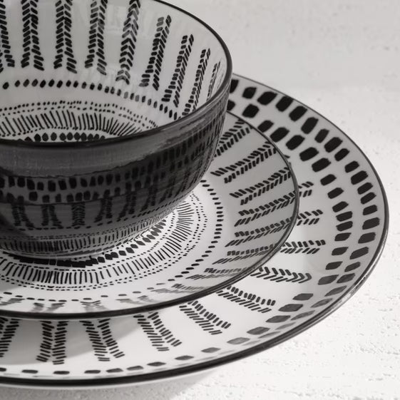 Juego de vajilla 12 piezas (platos) Blanco-Negro