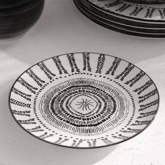 Juego de vajilla 12 piezas (platos) Blanco-Negro