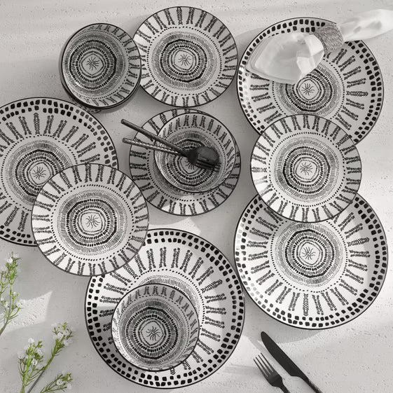 Juego de vajilla 12 piezas (platos) Blanco-Negro