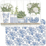 Mantel individual reversible rectangular fácil de cuidar de cerámica azul y blanca