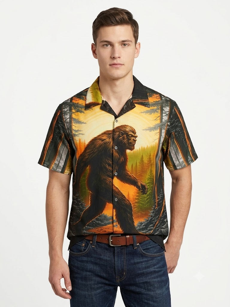 Camisas hawaianas con estampado de poliéster BIGFOOT MARRÓN