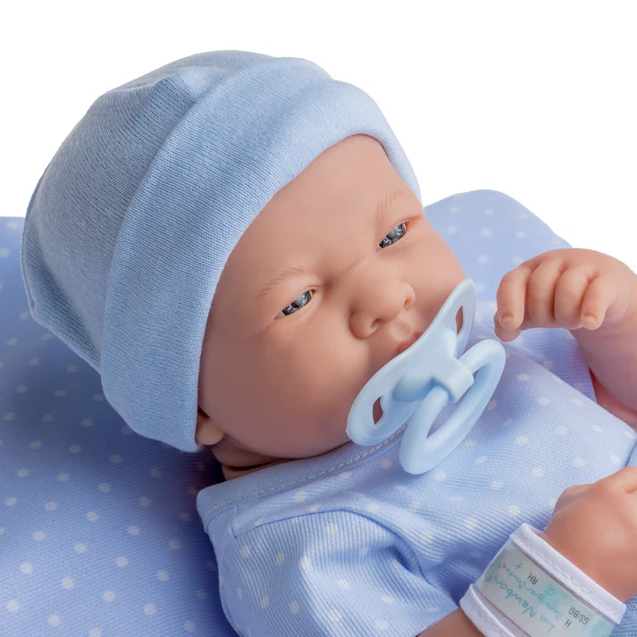 Muñeco bebé niño de verdad La Newborn Boutique de 14 pulgadas - Conjunto de 9 piezas con ropa azul