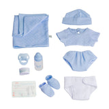 Muñeco bebé niño de verdad La Newborn Boutique de 14 pulgadas - Conjunto de 9 piezas con ropa azul