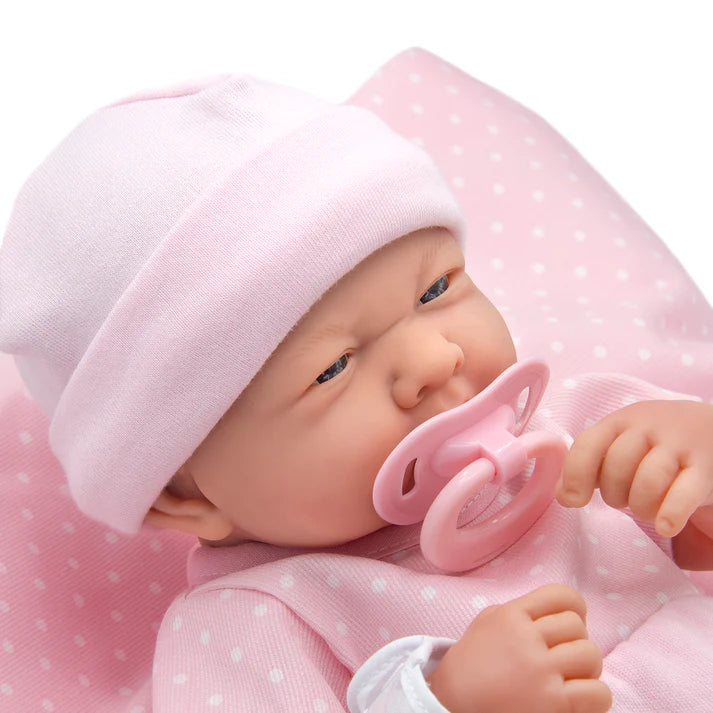Muñeca La Newborn Boutique, Niña, 35 cm, Atuendo Rosa, Juego de Regalo de 9 Piezas