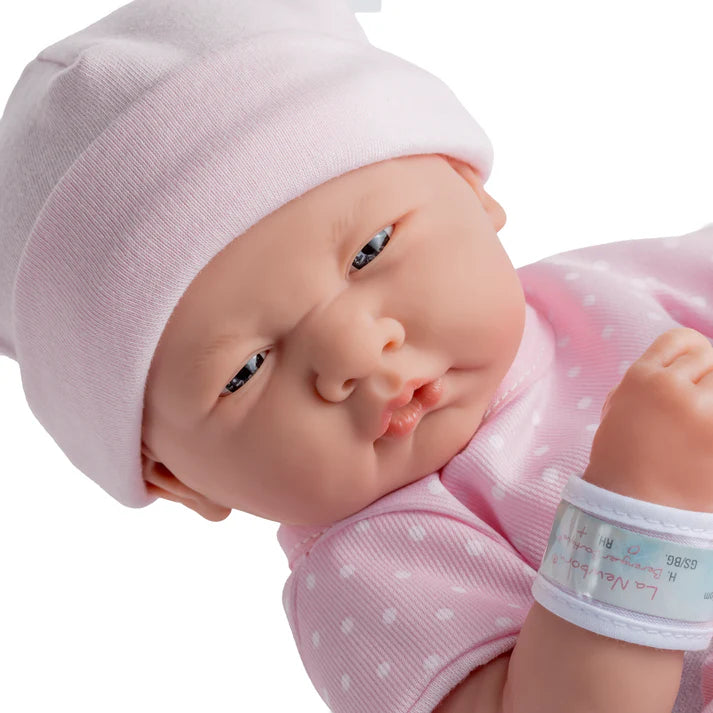 Muñeca La Newborn Boutique, Niña, 35 cm, Atuendo Rosa, Juego de Regalo de 9 Piezas