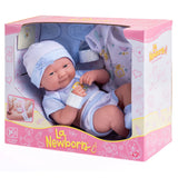 La Newborn Nursery, Juego de regalo de 8 piezas de ropa de bebé azul, muñeca de 14 pulgadas con sonrisa de aspecto real