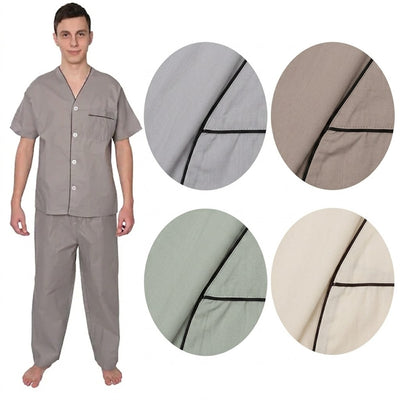 Pijama de hombre manga corta con pantalón largo corto beige
