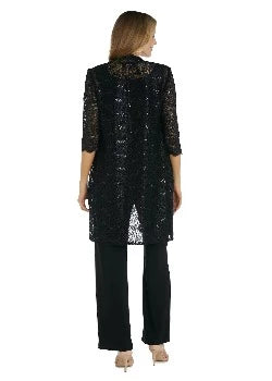3PCMetallic Tank Top and Pant Set with Jacket Black