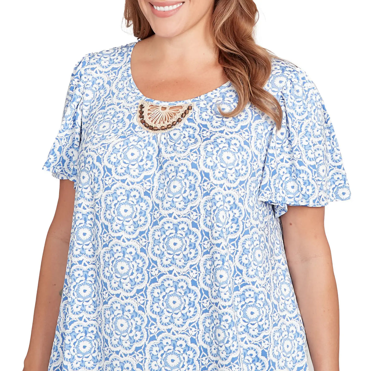 Playera Estampada Puff de Macramé con Cuentas Talla Grande    - Ruby Rd