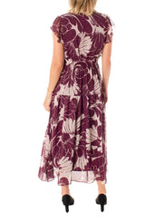 Floral Chiffon Flutter Sleeve Tiered Midi Dress