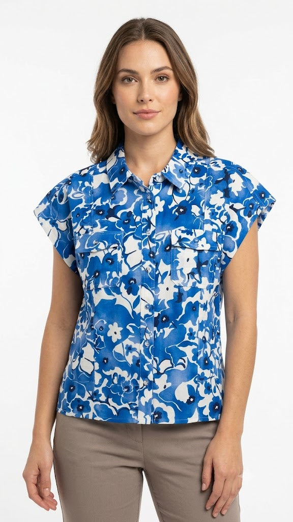 Blusa Estampado Blanco-Azul-Noventa