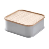 Medium Bin & Wood Lid 8.4" x 8.4" x 3" Gray