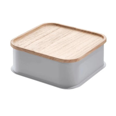 Contenedor mediano y tapa de madera 21.3 cm x 21.3 cm x 7.6 cm gris