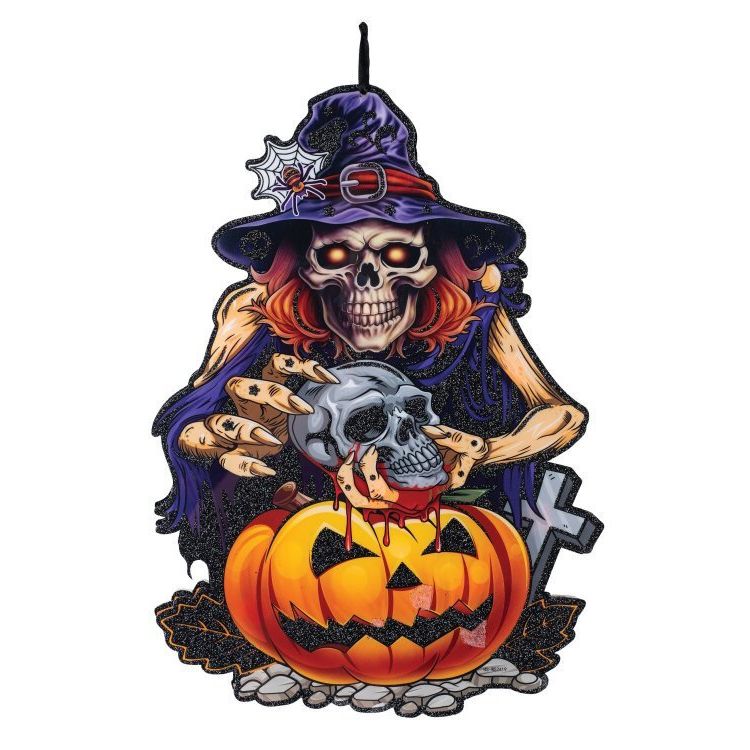 Decoración colgante de Halloween de tablero corrugado con luces LED espeluznantes