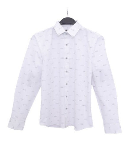 Camisa de hombre entallada elástica con estampado liso blanca