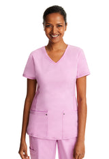 Uniforme de punto de yoga con cuello en V rosa taffy