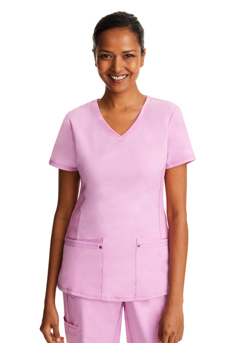 Uniforme de punto de yoga con cuello en V rosa taffy