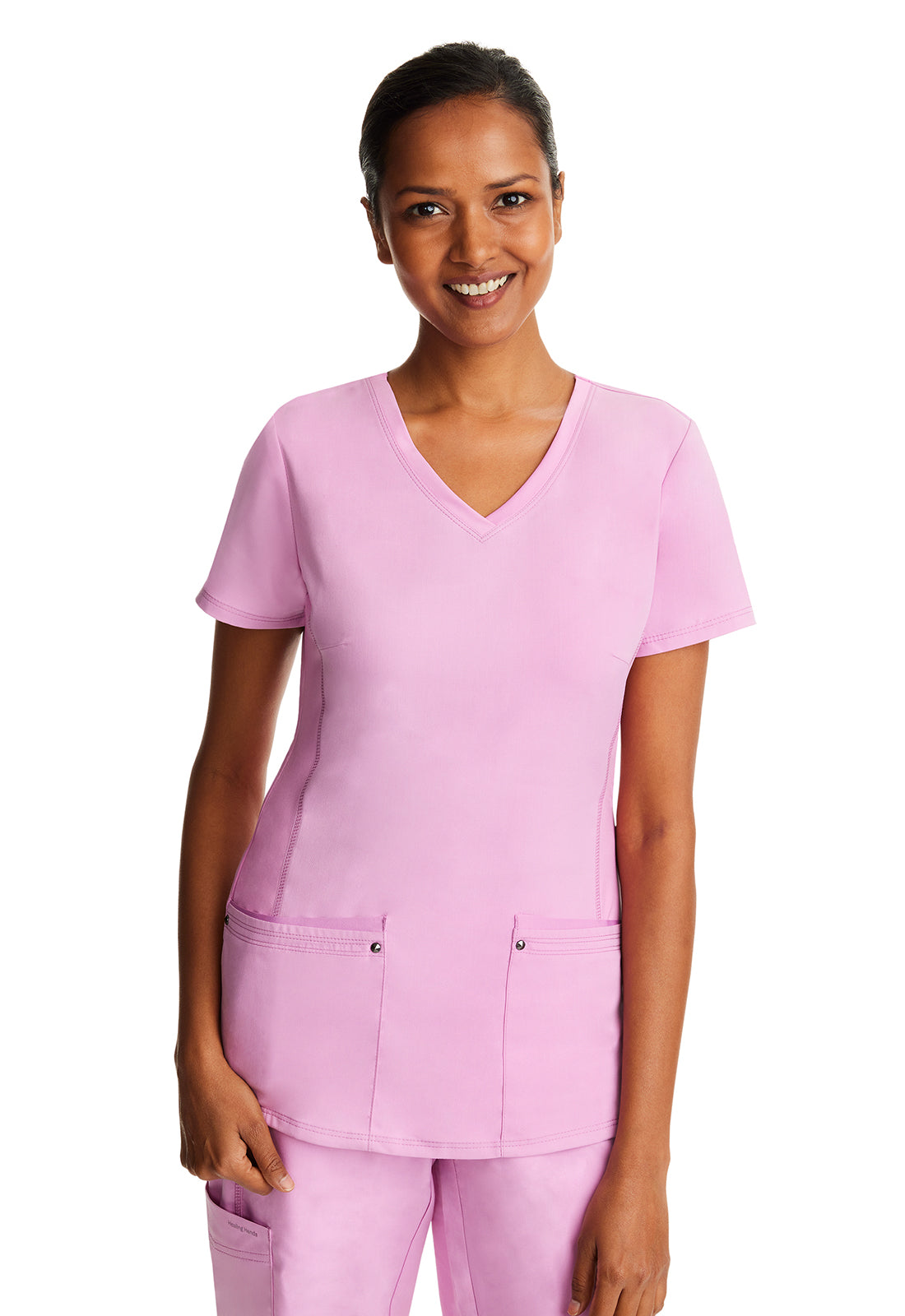 Uniforme de punto de yoga con cuello en V rosa taffy
