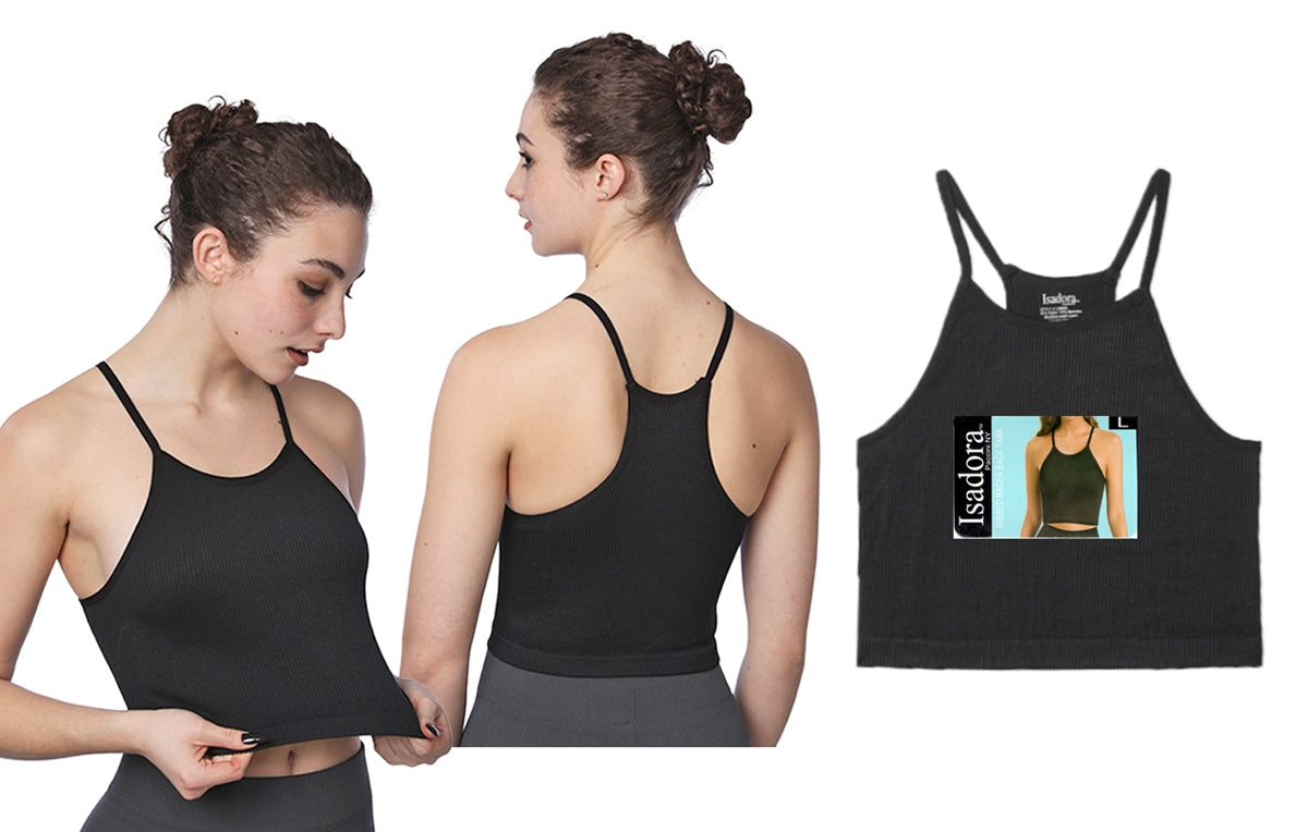 Black Rib-Knit Camisole Crop Tank Tops