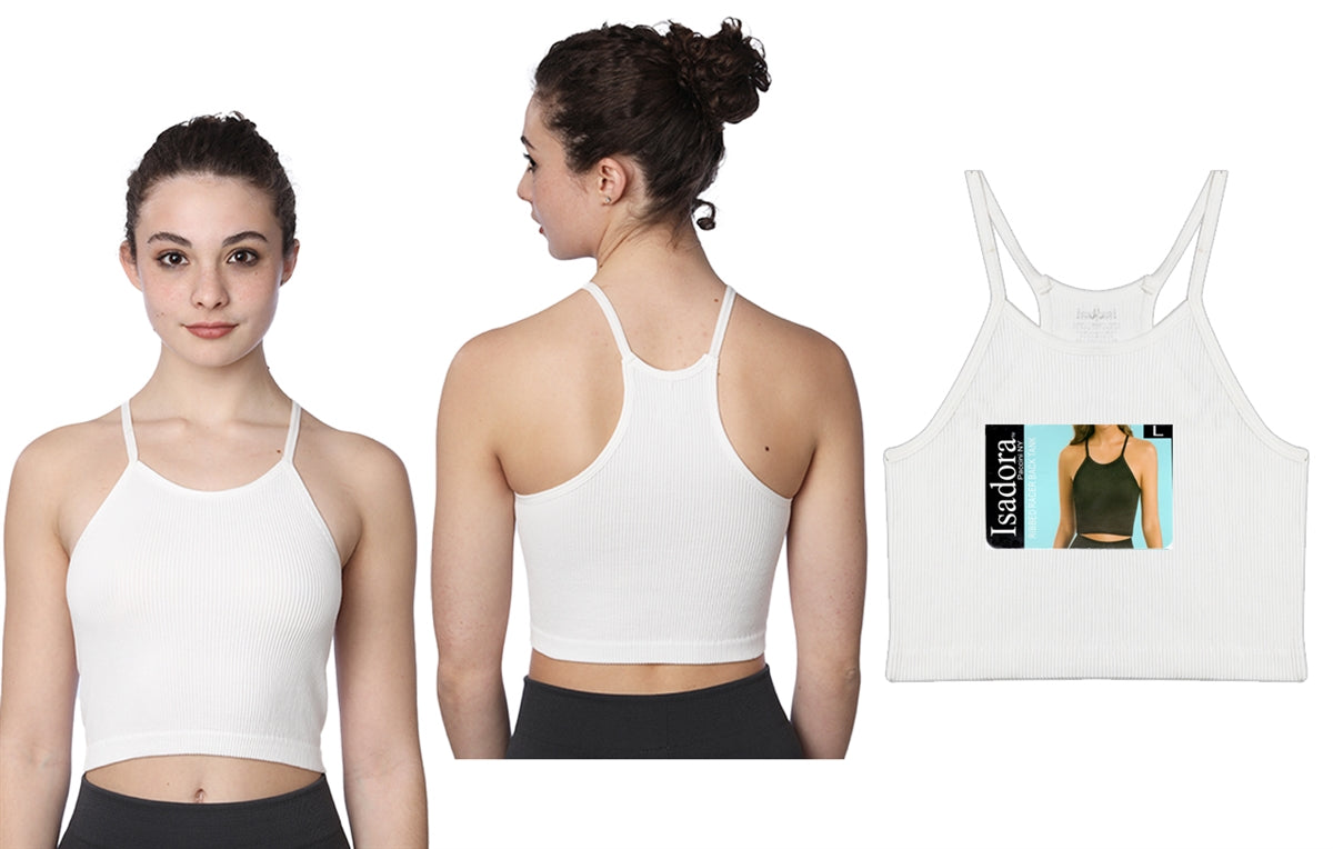 Camisetas cortas blancas sin mangas de canalé