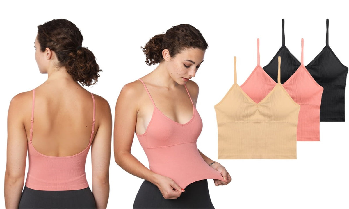 Camiseta sin mangas de yoga con almohadilla, sin costuras, con tirantes y diseño acanalado