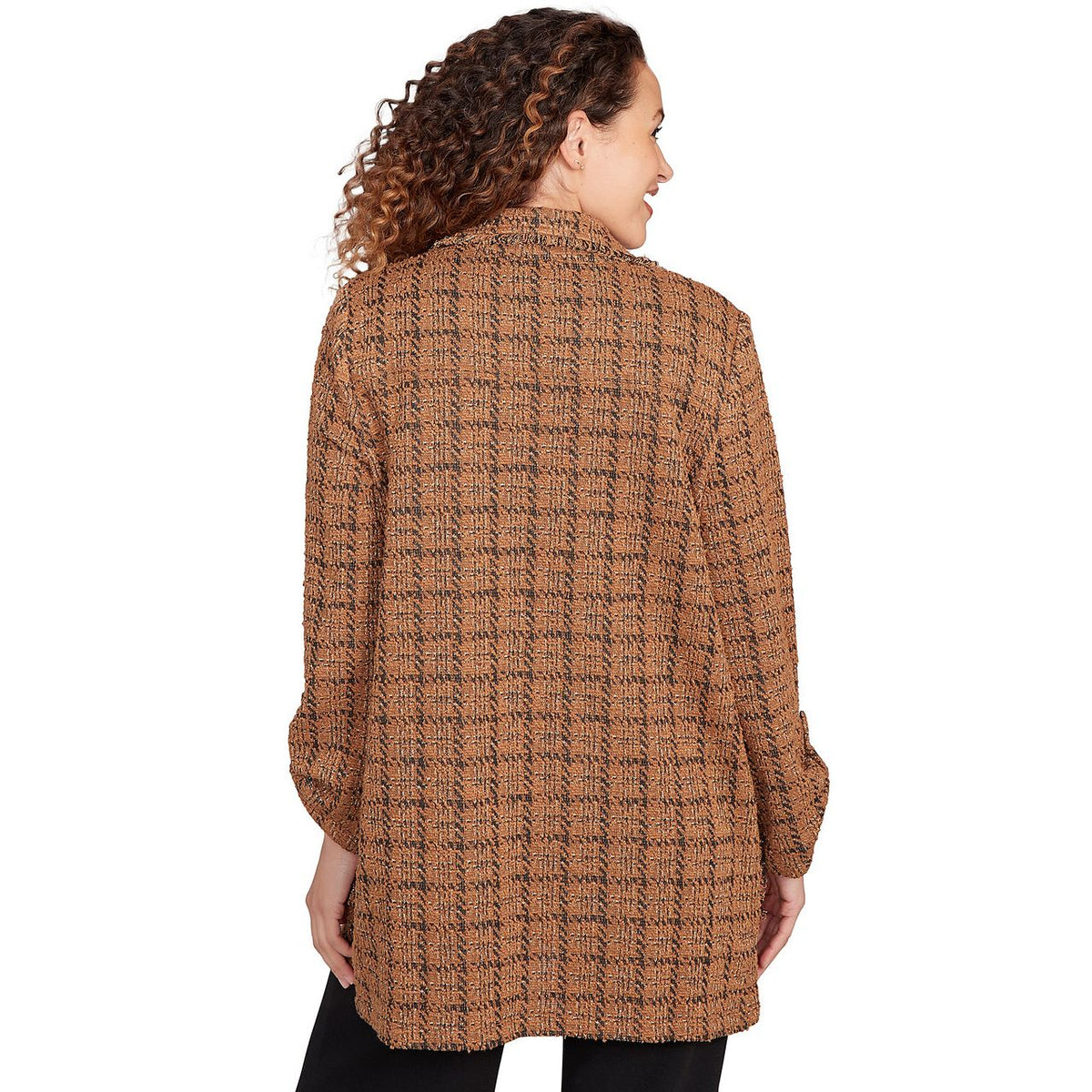 Chaqueta Plaid de Frente Abierto Negro Castaño - Ruby Rd