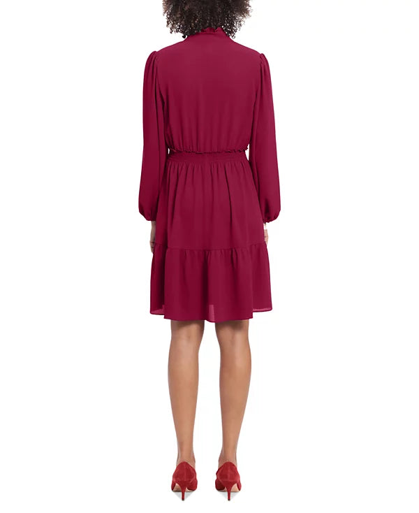 Smocked Waist Ruffle Bodice To Wine