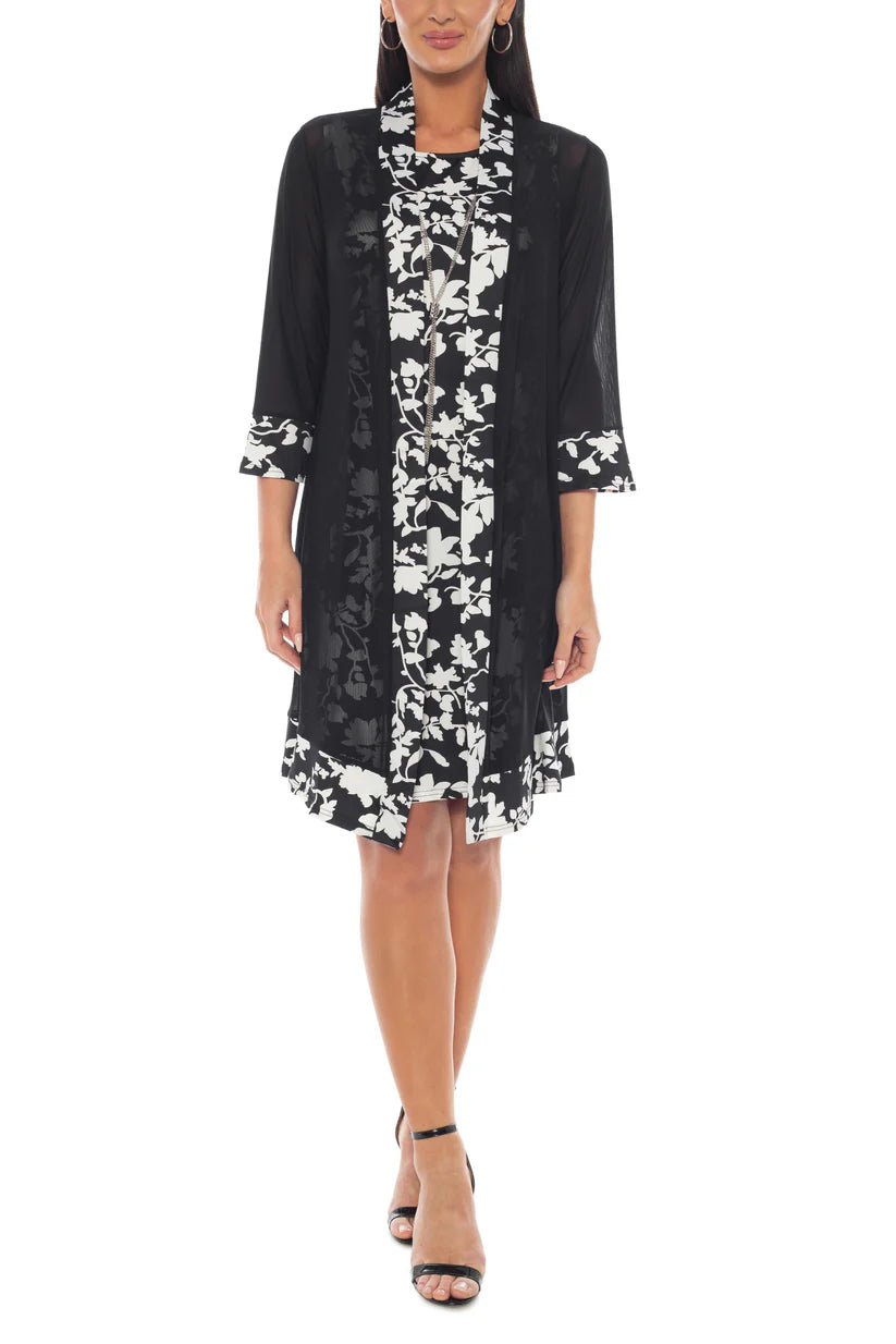 Top floral sin mangas con cuello redondo y chaqueta transparente negro/blanco - Marino