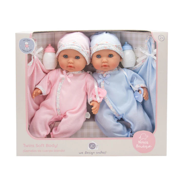 Set de Muñecas Gemelas Nonis de 31.75 cm - Niño y Niña - Muñecas de Cuerpo Blando con Accesorios | Juego de Gemelos Realistas