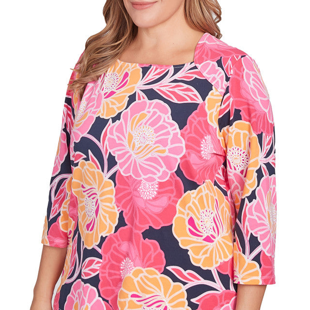 Blusa con cuello sobrepuesto, amapolas atrevidas y grandes, multicolor sandía - Ruby Rd