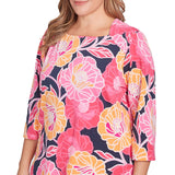 Blusa con cuello sobrepuesto, amapolas atrevidas y grandes, multicolor sandía - Ruby Rd