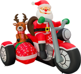 Papá Noel inflable de 1.95 m de largo en motocicleta con reno