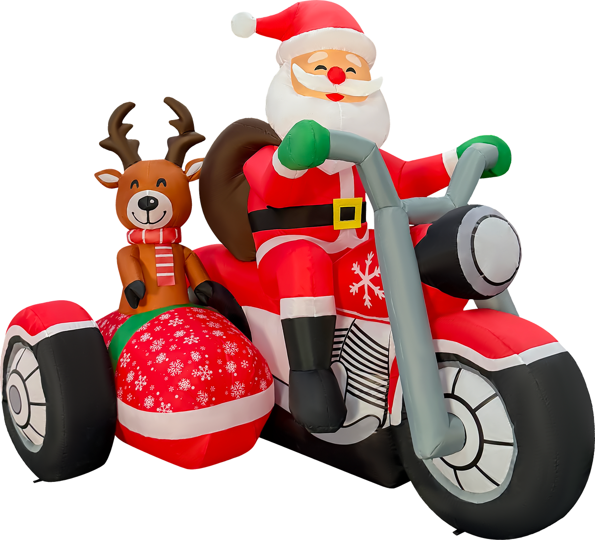 Papá Noel inflable de 1.95 m de largo en motocicleta con reno