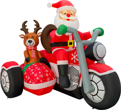 Papá Noel inflable de 1.95 m de largo en motocicleta con reno