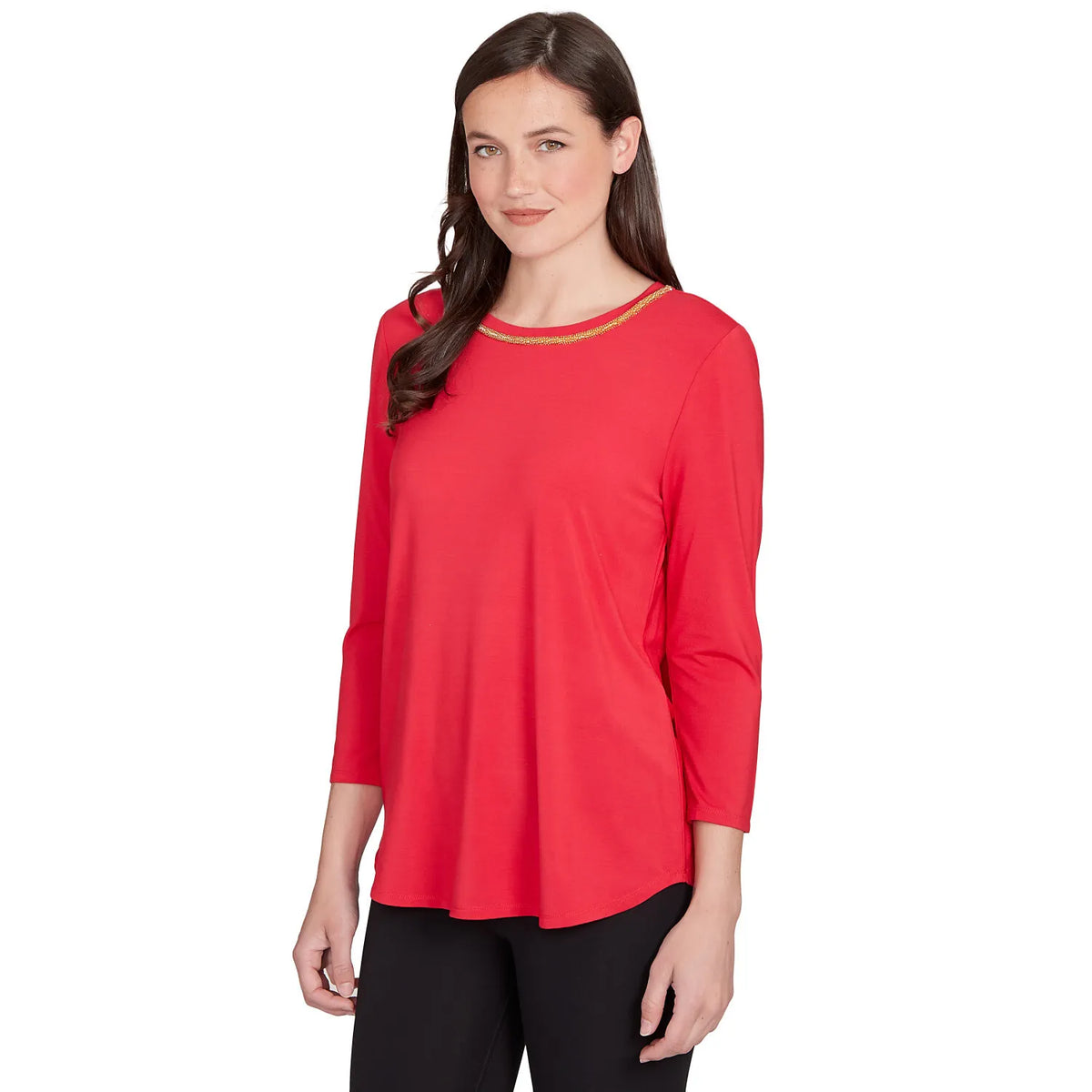 Top de punto liso con cuello redondo adornado Cherry - Ruby Rd