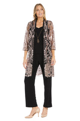 Conjunto de pantalón de 3 piezas con lentejuelas, encaje bordado, rosa/negro