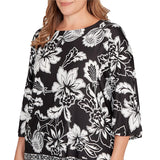 Blusa de punto Plus Floral Geo Border Negro/Blanco - Ruby Rd