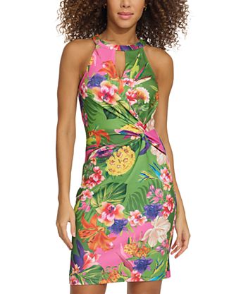 Vestido verde semicausal con múltiples estampados - Siena